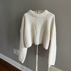Cropped textured knit sweater